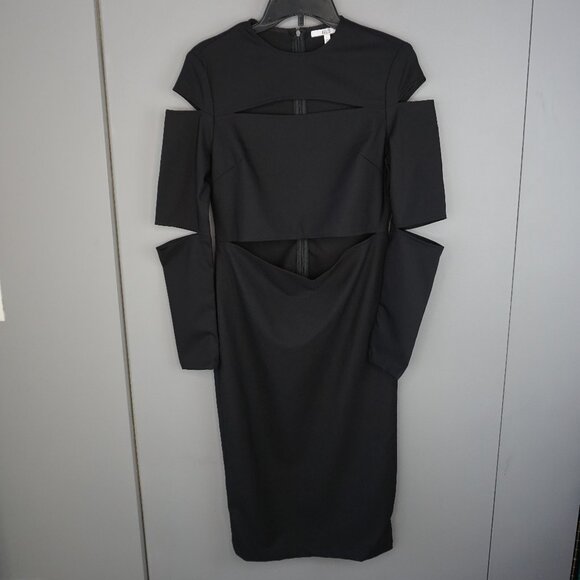 Asilio The Slasher Cutout Crew Neck Long Sleeve Midi Dress in Black size L/8 New - Picture 4 of 16